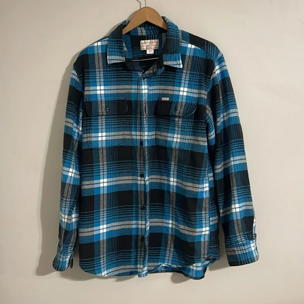 FILSON VINTAGE FLANNEL WORK SHIRT BLUE/BLACK/MULTI PLAID Large